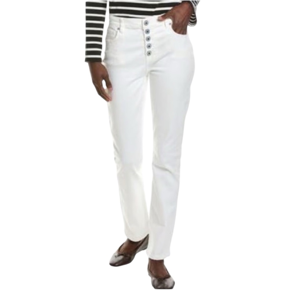 CAbi #6284 Ivory High Waisted Button Fly Straight Jeans Size 8 EUC